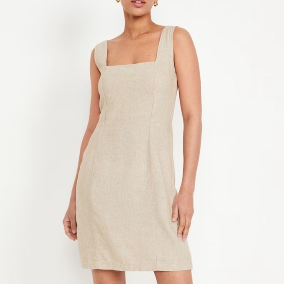 Old Navy Dresses & Skirts - Old Navy Sleeveless Linen Blend Mini Dress Women’s XL Neutral Tan Square Neck
